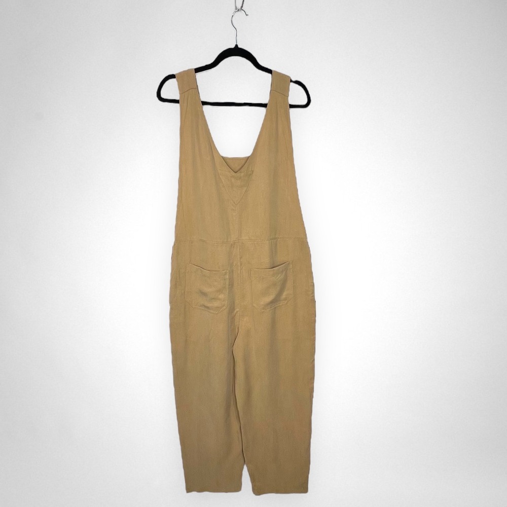 TASHA POLIZZI Tan‎ Wide Leg Cropped Overalls Jumpsuit S - Picture 2 of 6